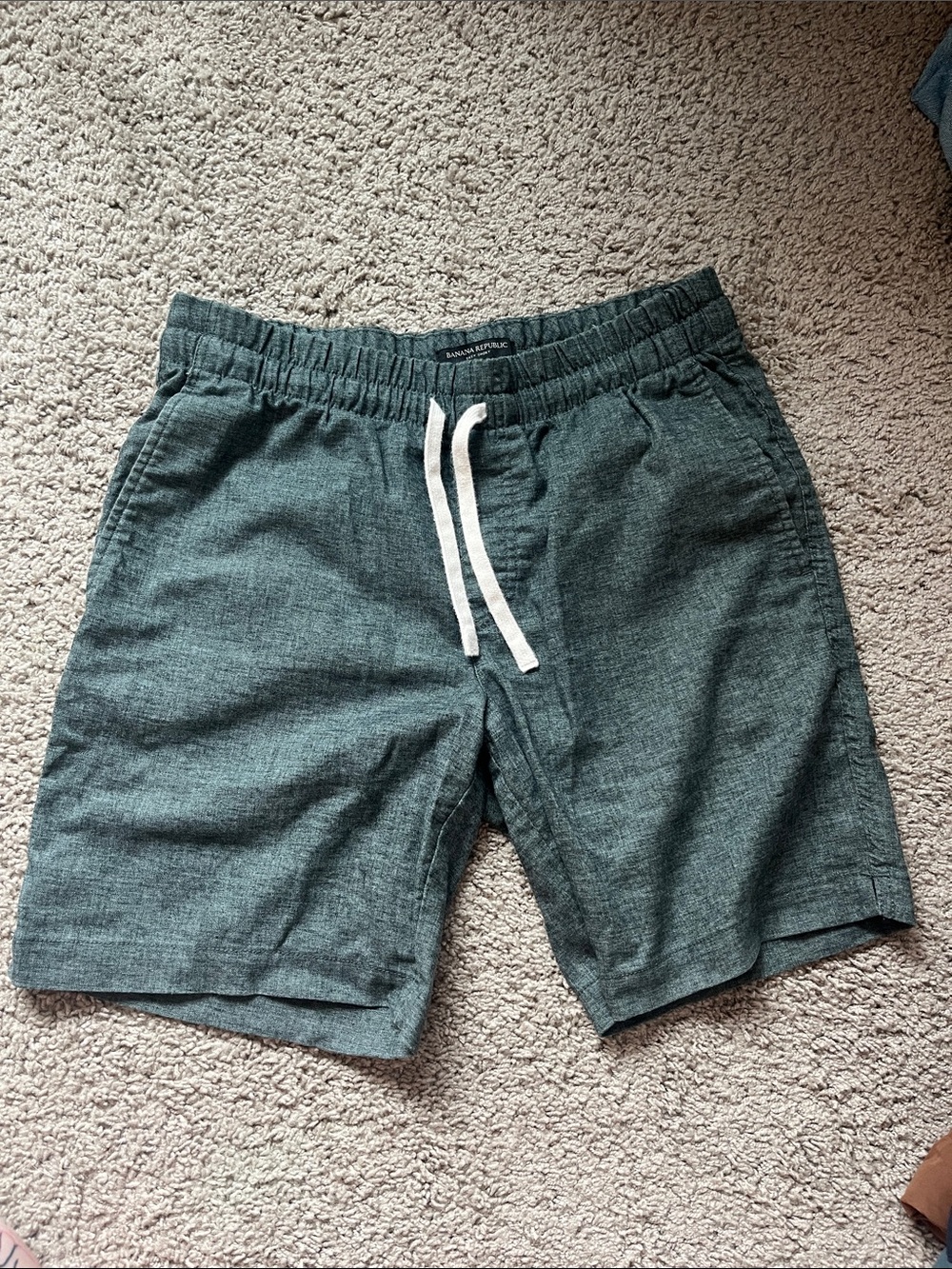 Banana Republic Men's Teal Drawstring Linen-Blend Shorts